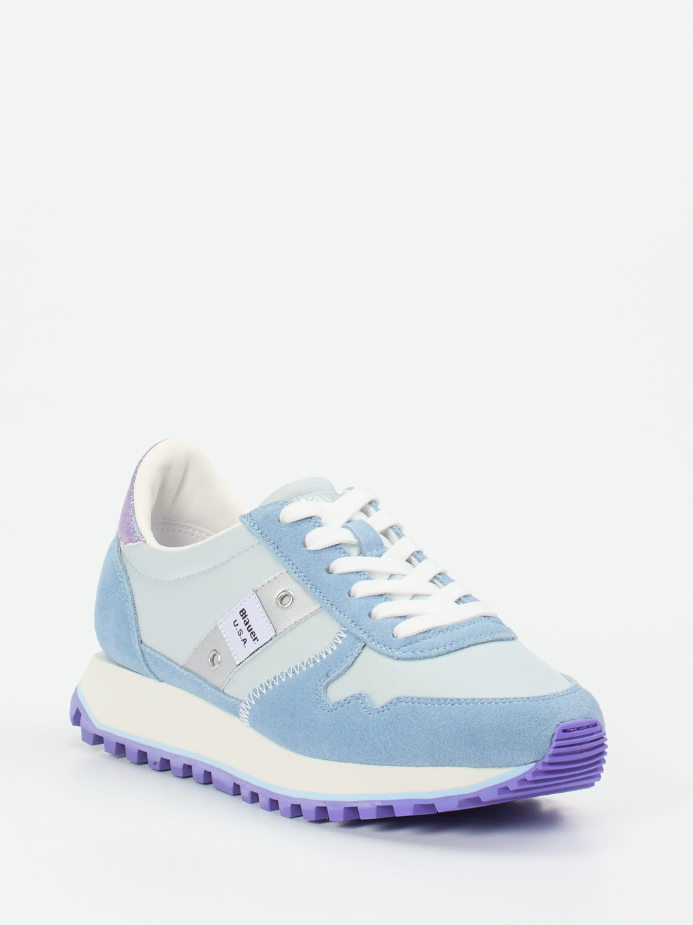 Blauer – Retro-Sneaker aus Veloursleder Pastellblau