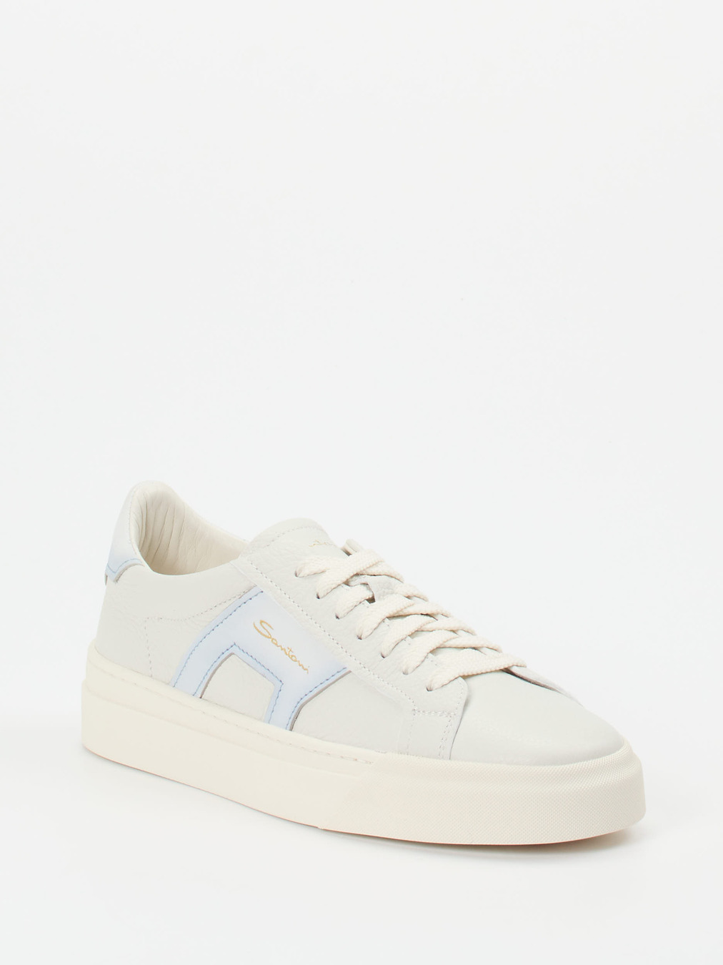 Santoni – Sneaker aus genarbtem Lammleder cremeweiß