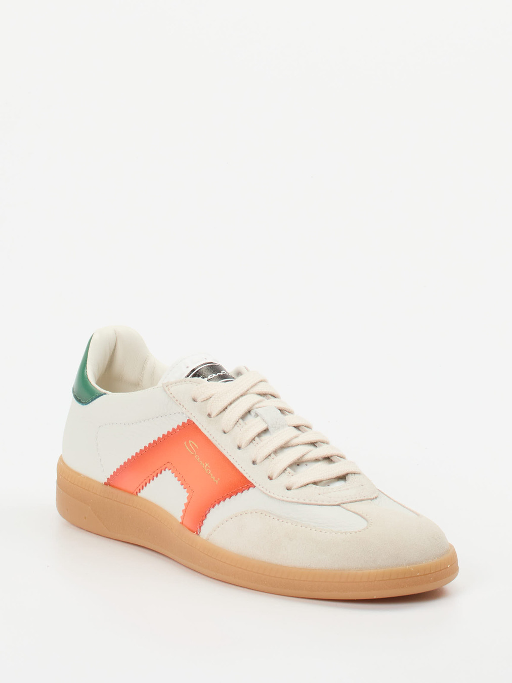 Santoni – Retro-Sneaker aus Veloursleder cremeweiß