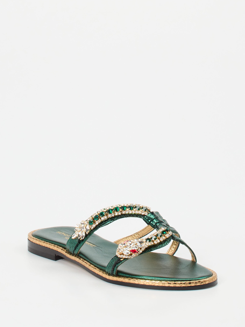 Konstantin Starke – Zehentrenner aus Metallicleder Smaragdgrün