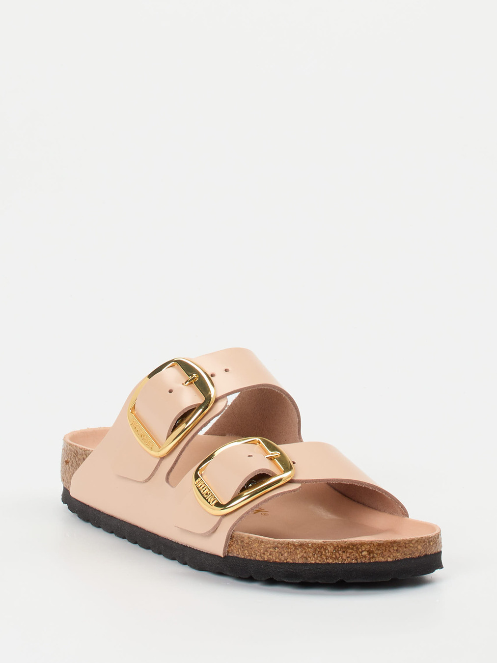 Birkenstock – Zweiriemer-Pantolette aus Hochglanzleder Beige