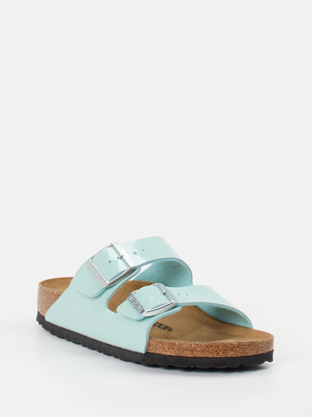 Birkenstock – Zweiriemer-Sandalen aus Lackleder Mintgrün