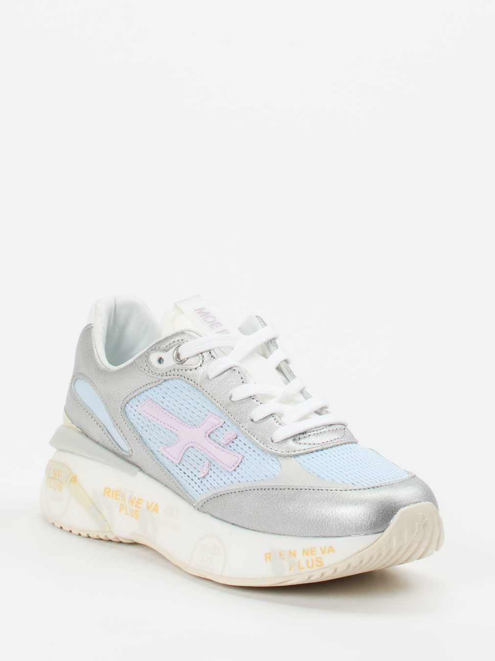 Premiata – Sneaker aus Metallicleder und Mesh silber