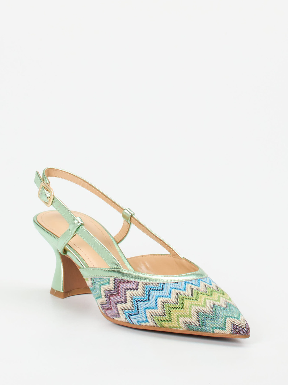 Maripé – Slingback-Pumps aus Textil in Metallic-Optik