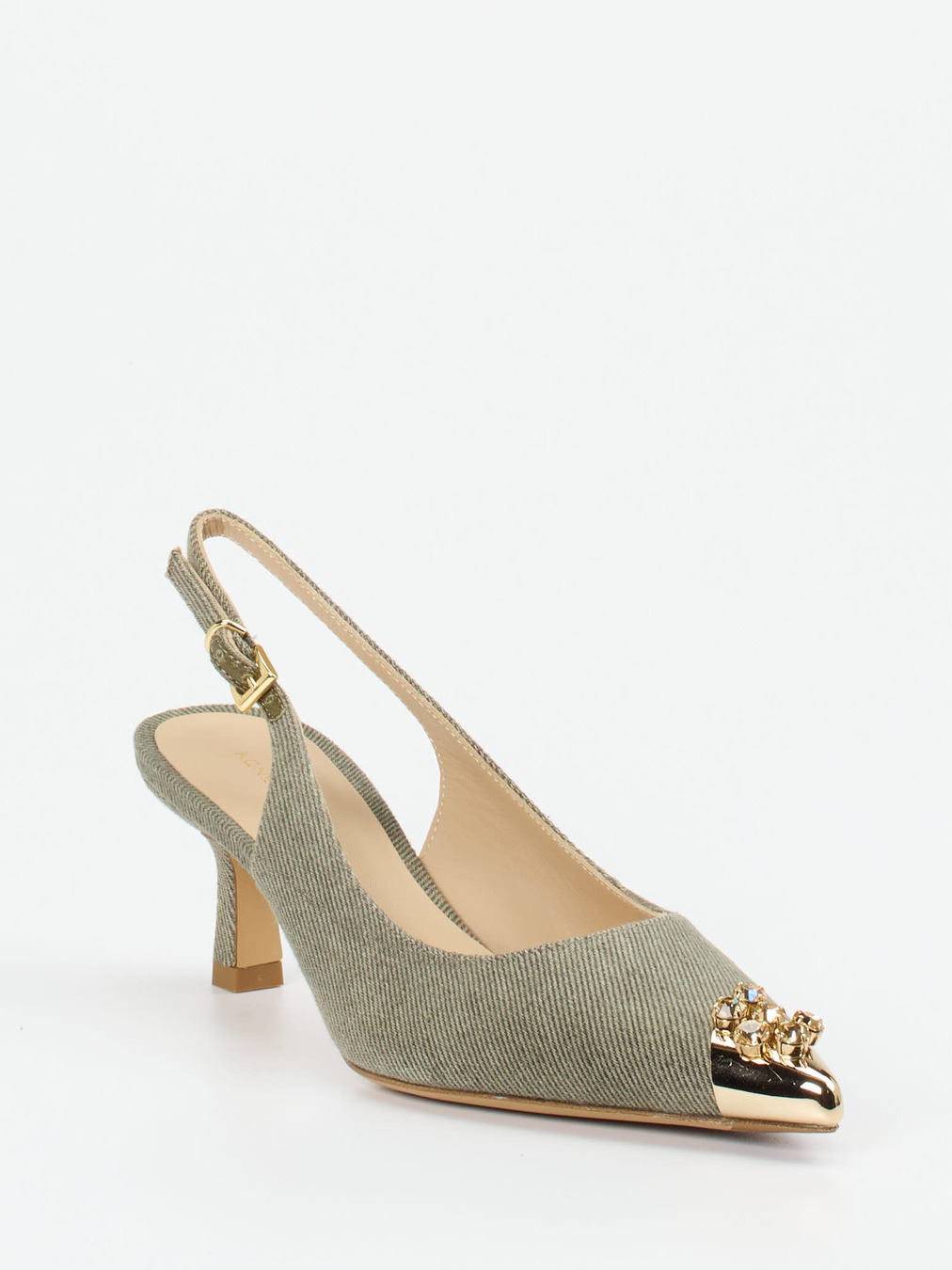 Konstantin Starke – Slingback-Pumps aus Textil Salbeigrün