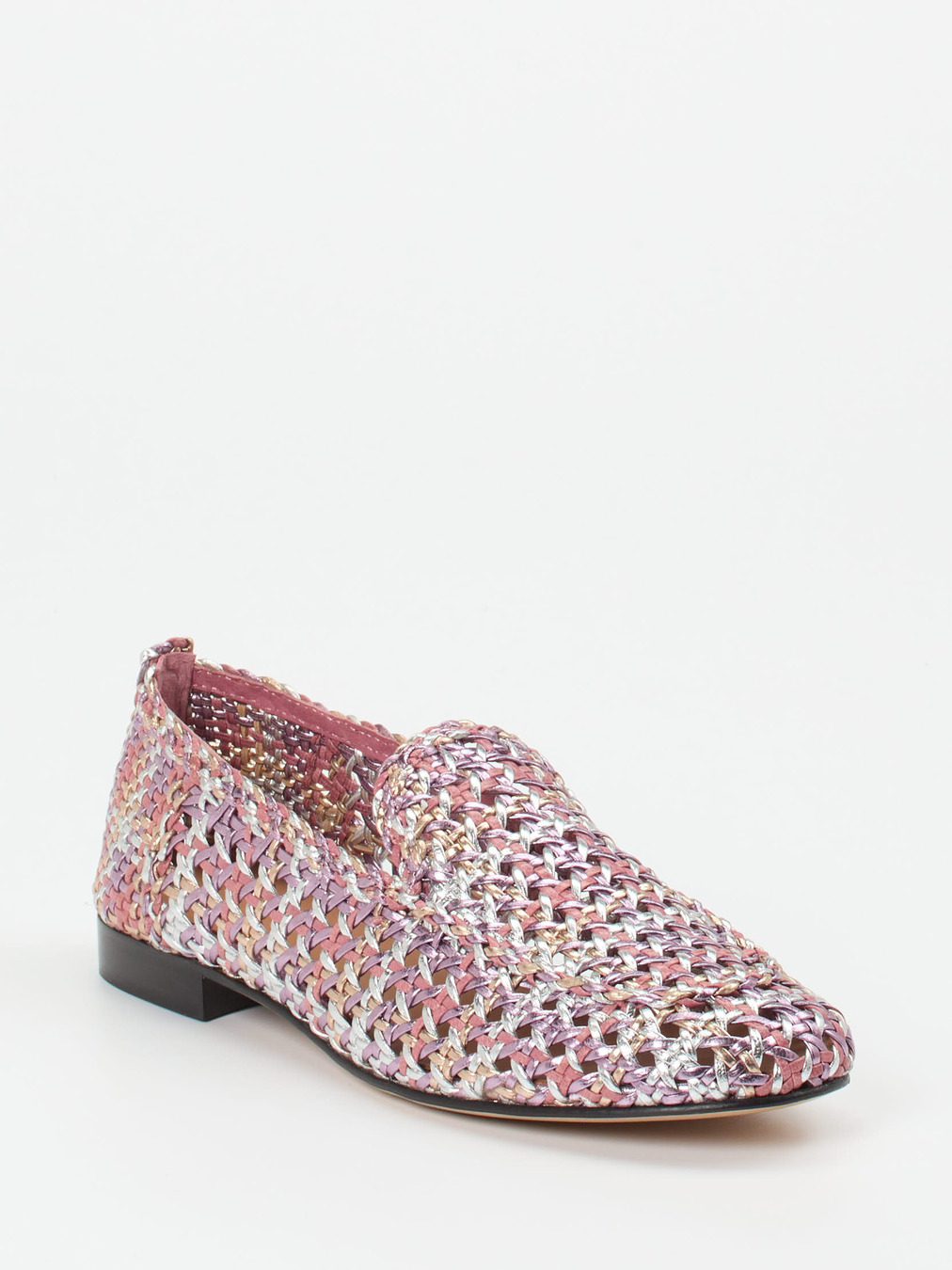 Andrea Puccini – Slipper aus Flechtleder in Rosé-Metallic
