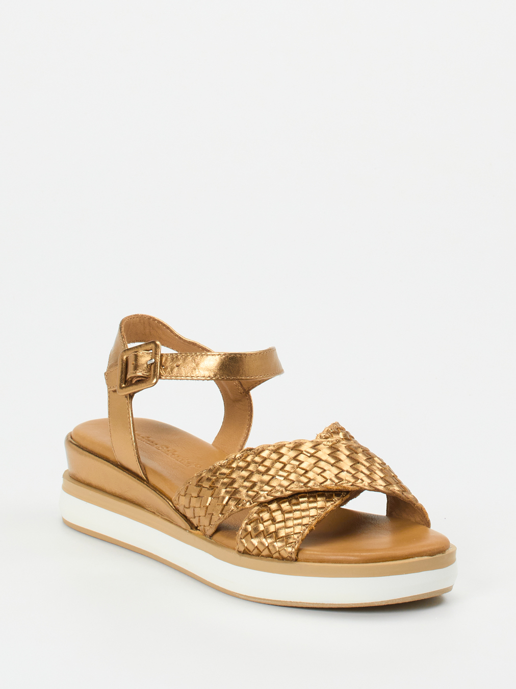 Andrea Sabatini – Plateau-Sandalen aus Flechtleder goldfarben