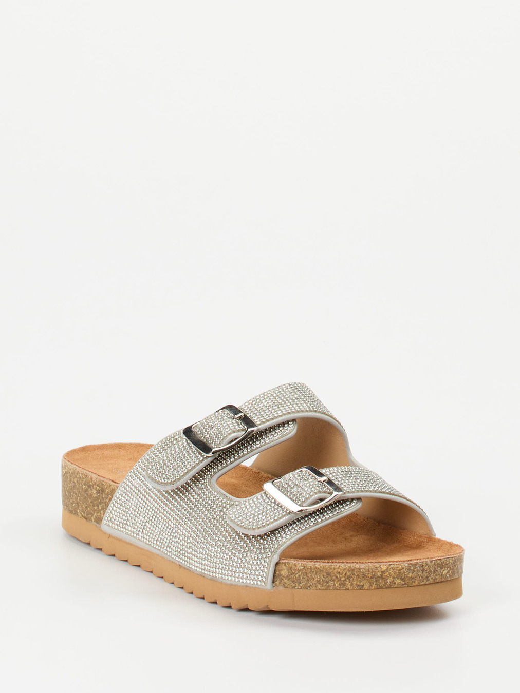 Andrea Puccini – Zweiriemer-Pantolette aus Metallicleder silber