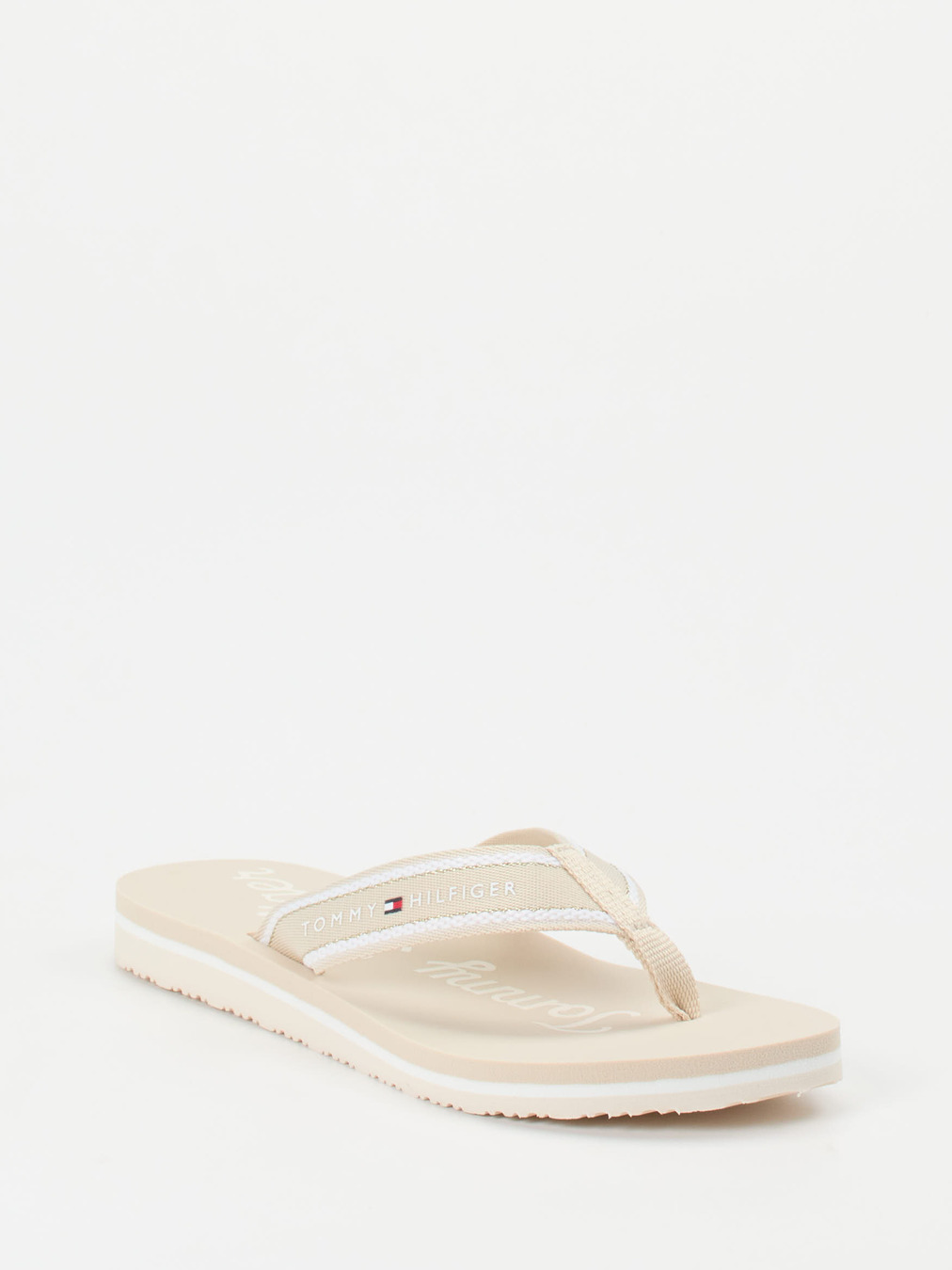 Tommy Hilfiger – Zehentrenner aus Textil in Beige