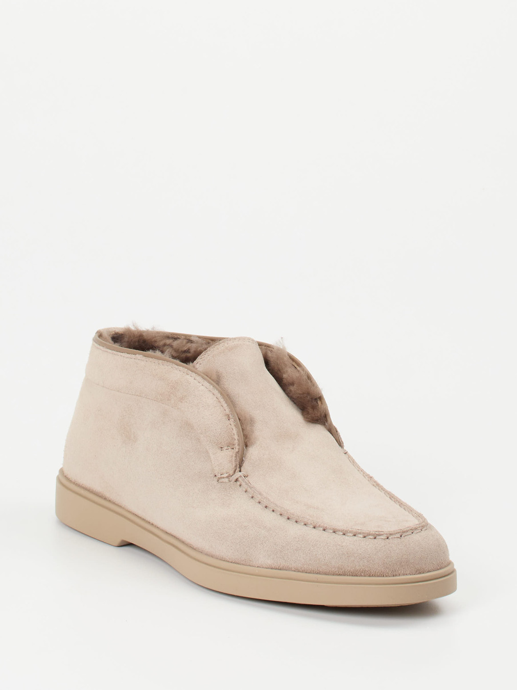 Santoni – Mokassin-Stiefelette aus Veloursleder beigegrau