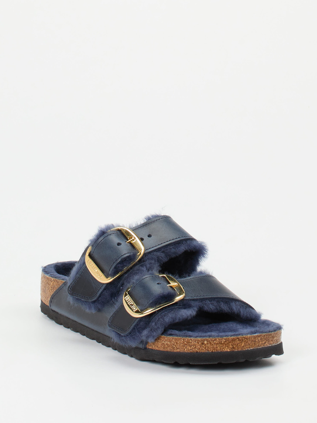 Birkenstock – Pantolette aus Fettleder mit Lammfellfutter