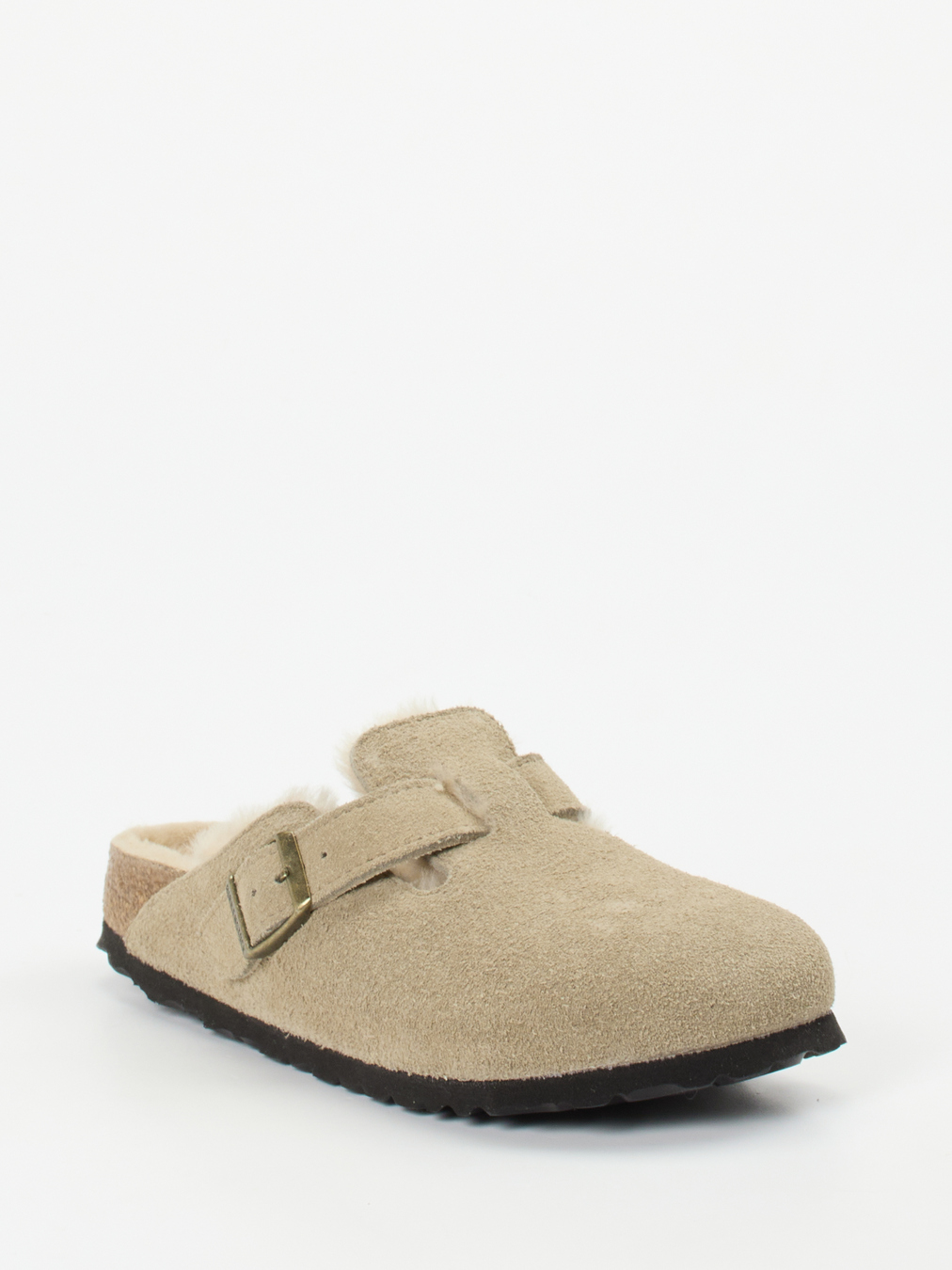 Birkenstock – Pantolette aus Veloursleder mit Fellfutter
