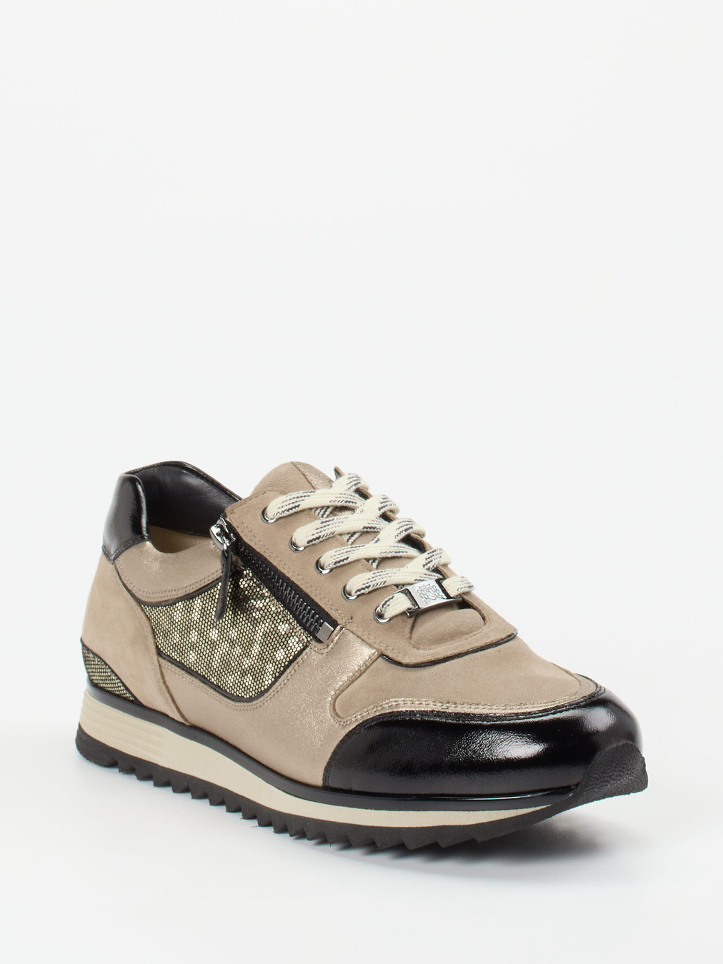 Hassia – Sneaker aus Metallicleder und Velours beige