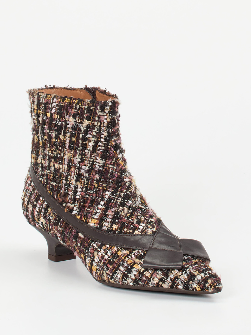 Konstantin Starke – Stiefelette aus Bouclé und Leder dunkelbraun