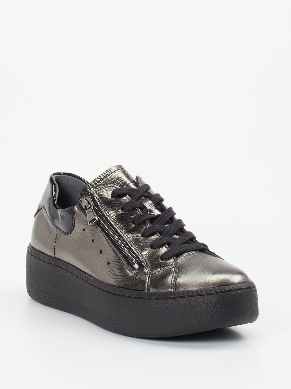 Waldläufer – Plateau-Sneaker aus Metallicleder grau