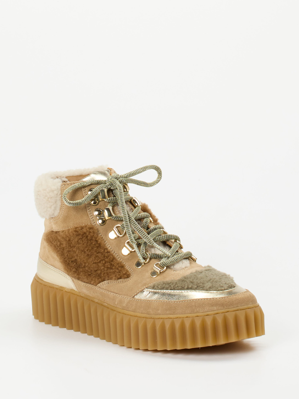 Voile Blanche – Schnürboots aus Veloursleder Beige