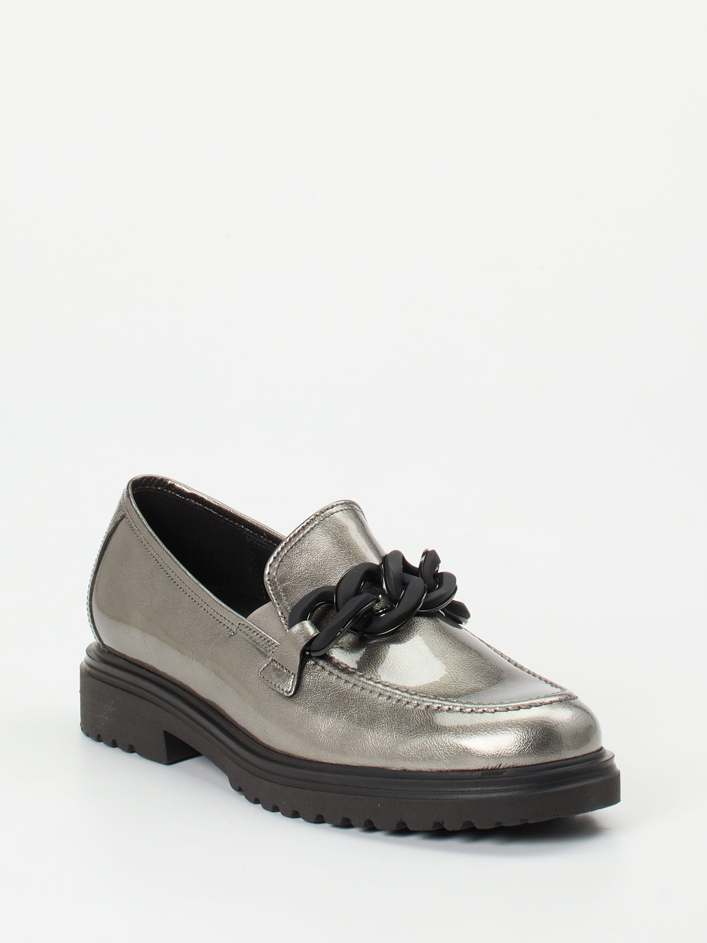 Gabor Comfort – Loafer aus Lackleder in Metallicgrau