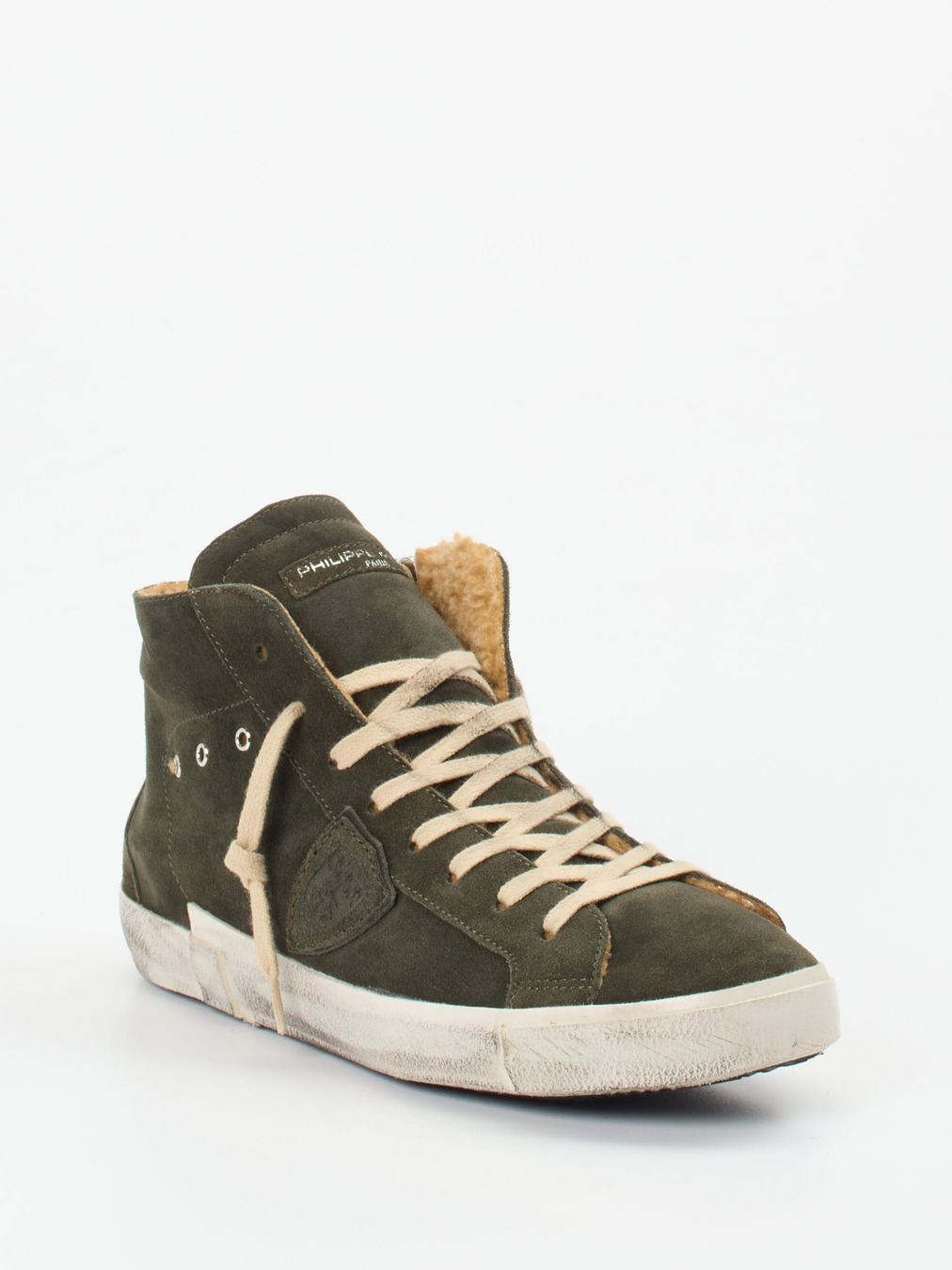 Philippe Model – High-Top Sneaker aus Veloursleder olivgrün