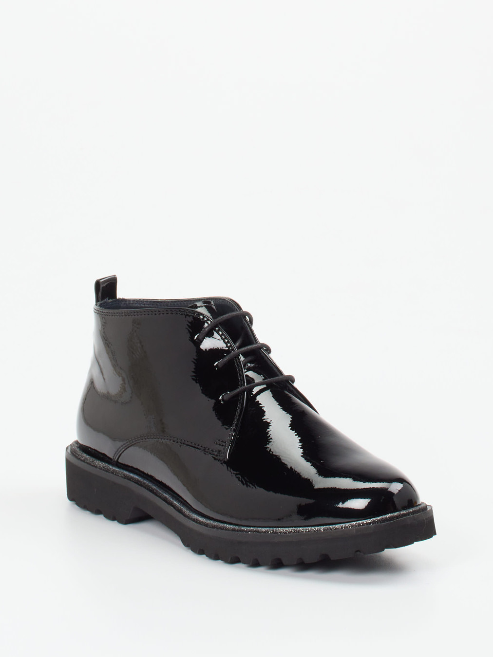 Sioux – Schnürstiefelette aus Lackleder schwarz