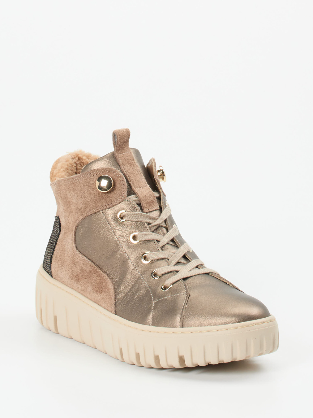 Waldläufer – High-Top-Sneaker aus Metallicleder beige