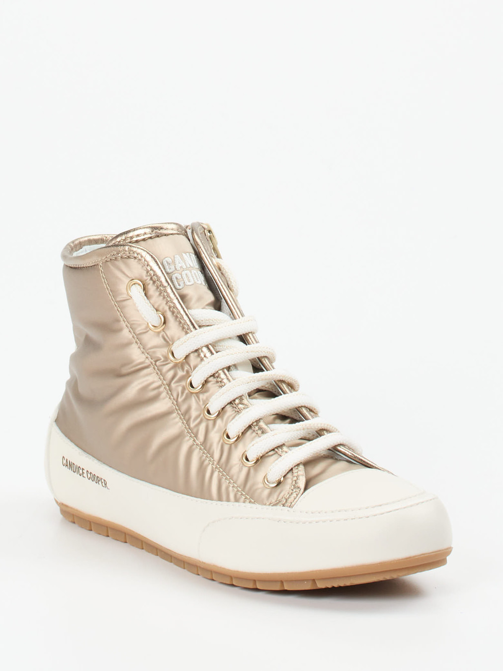 Candice Cooper – High-Top Sneaker aus Metallicleder Beige