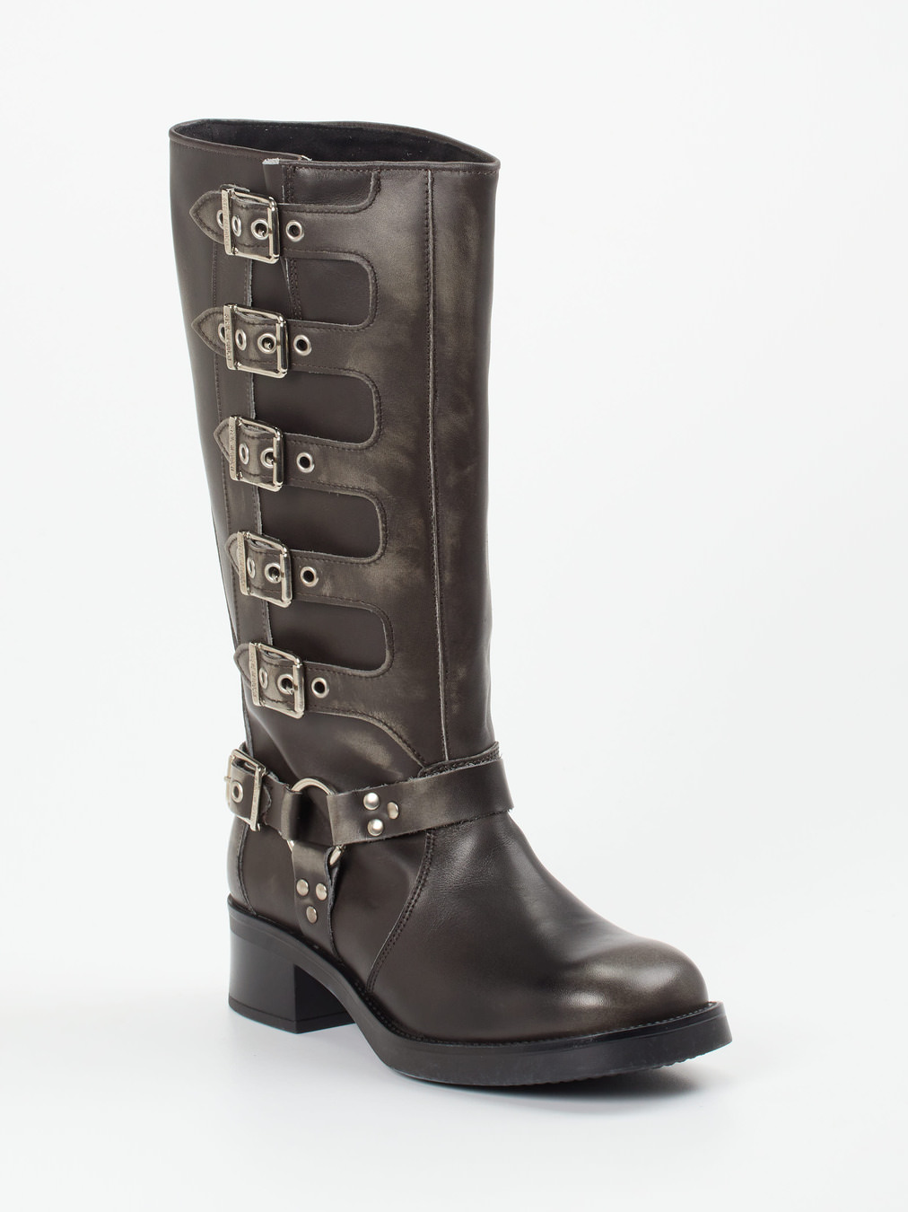 Steve Madden – Biker Boots aus Leder in Grau