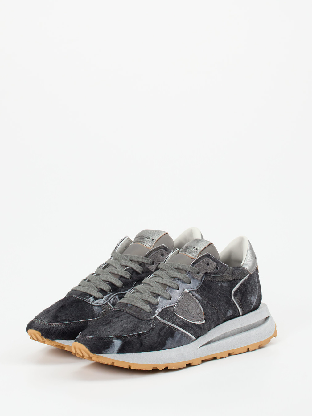 Philippe Model – Sneaker aus Ponyfell und Metallic-Leder