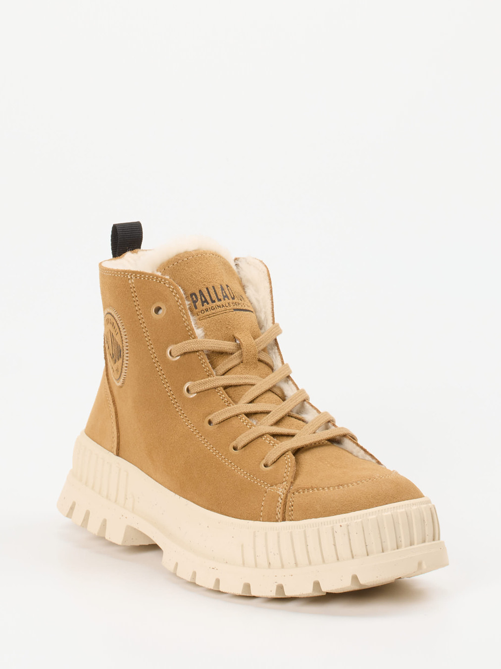 Palladium – Schnürboots aus Veloursleder camel