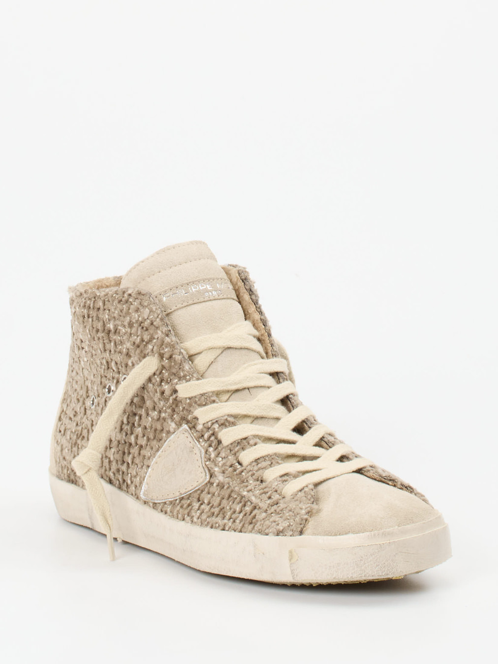 Philippe Model – High-Top Sneaker aus Velour/Textil Taupe