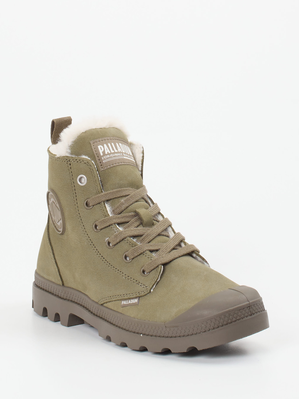 Palladium – Schnürboots aus Nubukleder in Olivgrün