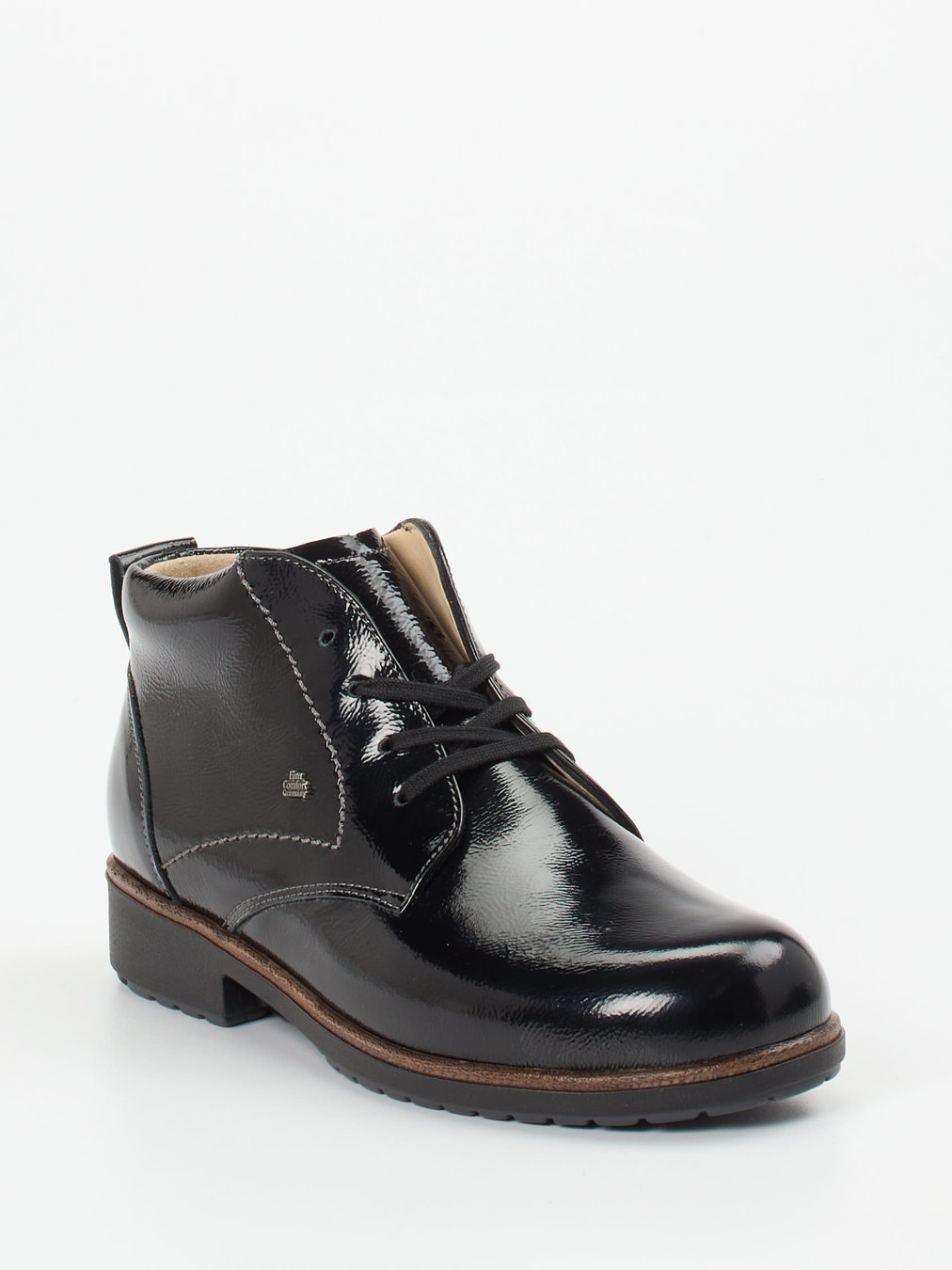 Finn Comfort – Schnürstiefelette aus Lackleder schwarz