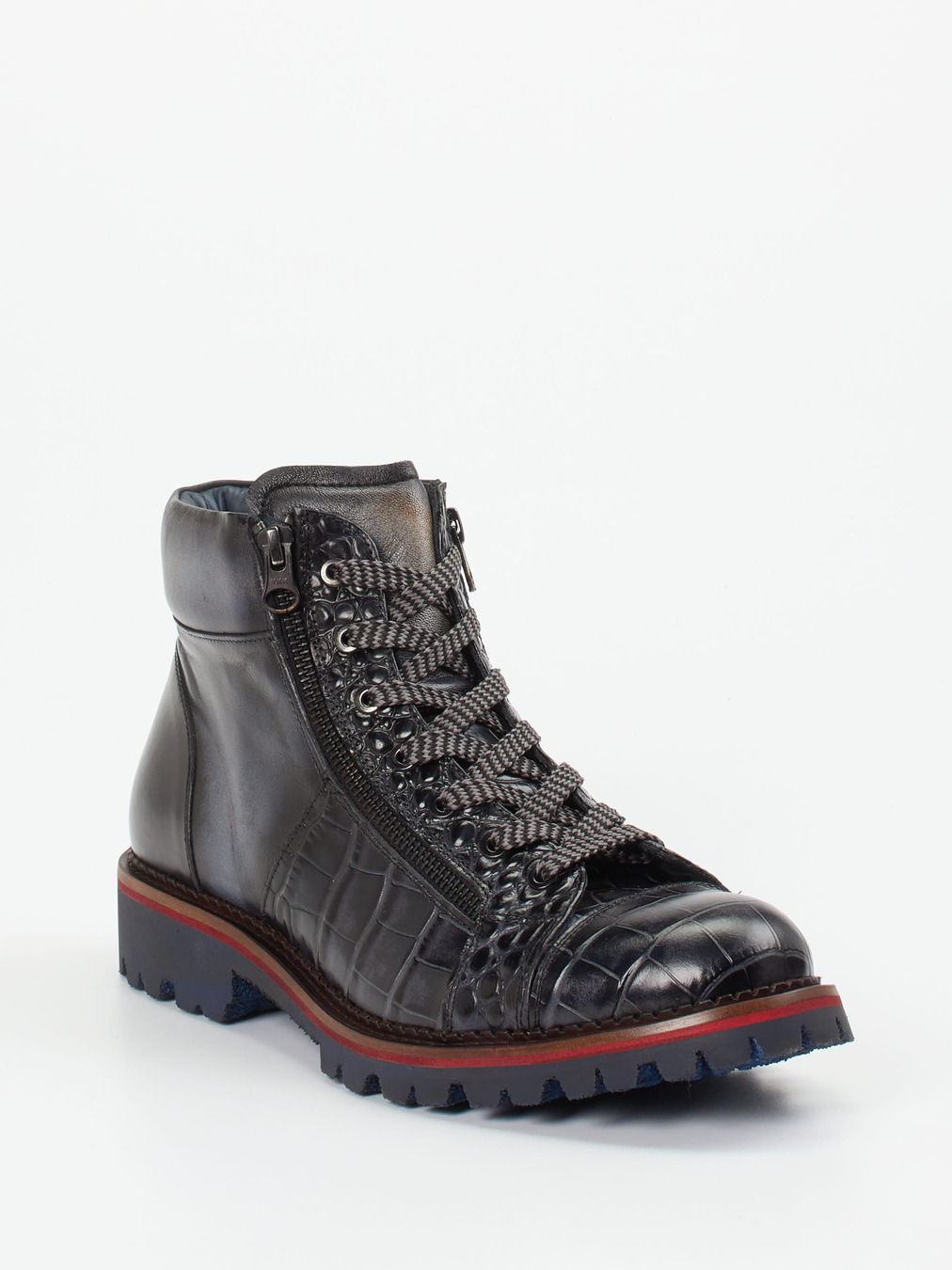 Konstantin Starke – Schnürboots aus geprägtem Leder Grau