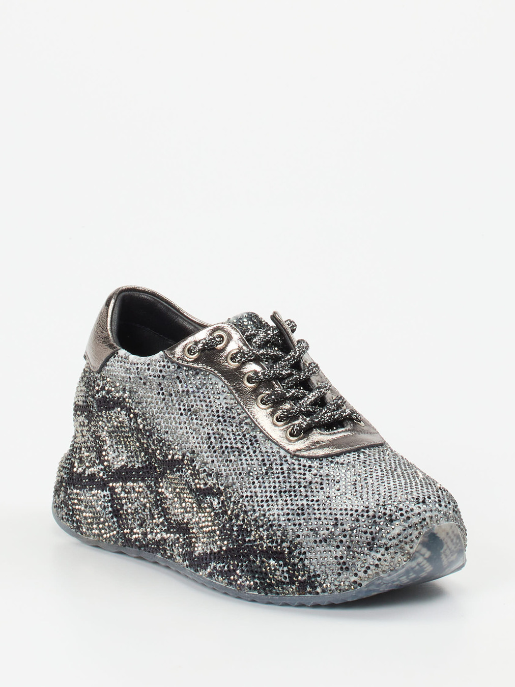 Rise – Sneaker aus Metallic-Textil in Silbergrau