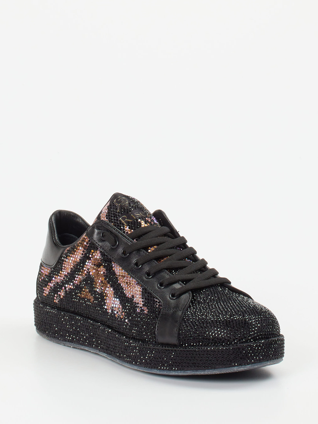 Rise – Sneaker aus Metallic mit Strass und Animal-Print