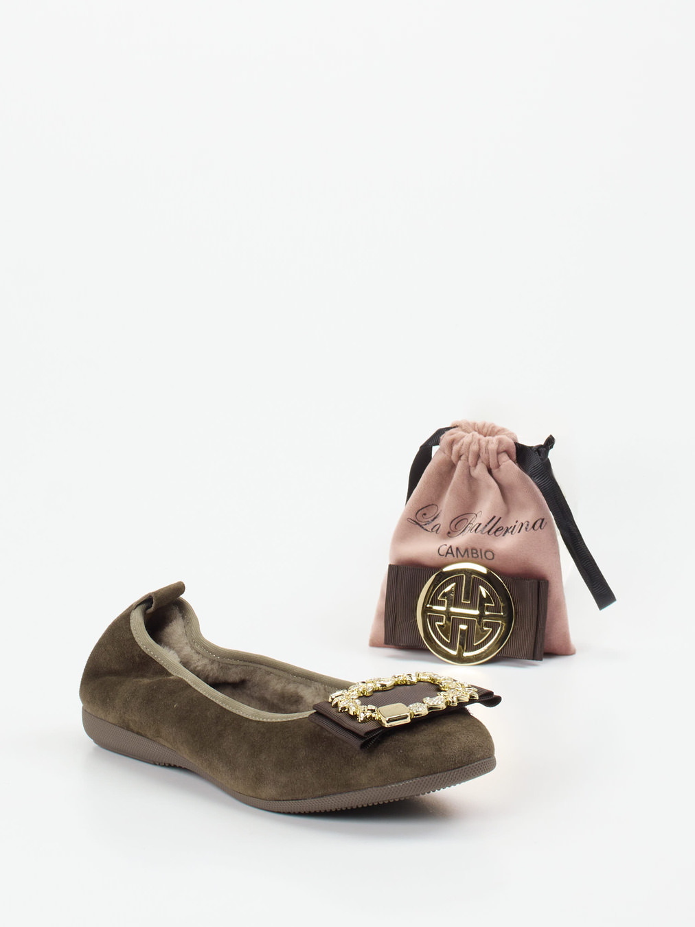 La Ballerina – Ballerinas aus Veloursleder olivbraun