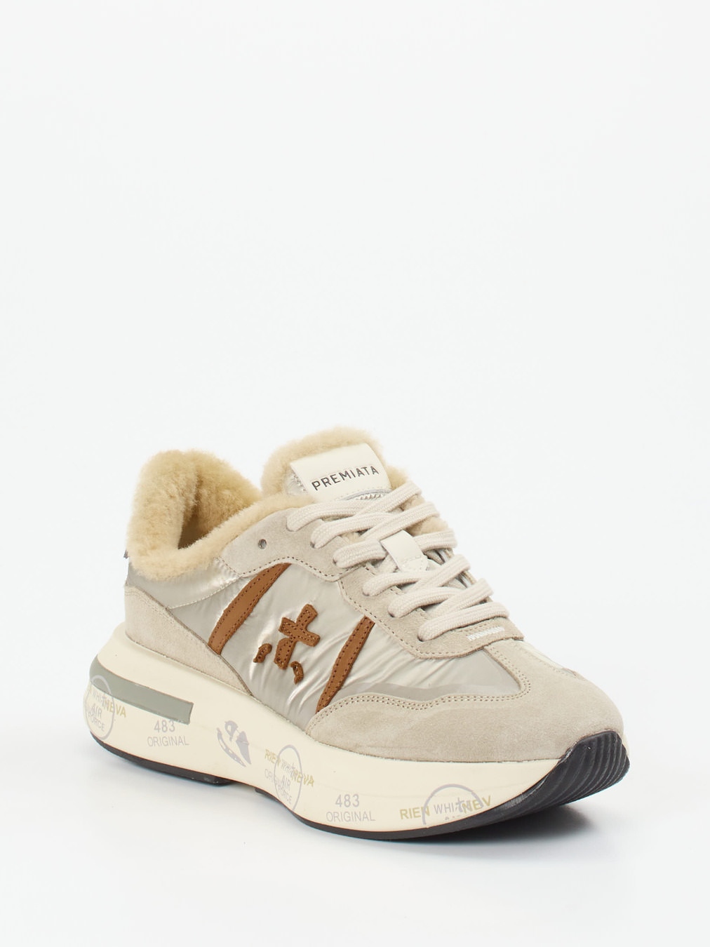 Premiata – Sneaker aus Veloursleder und Textil beigegrau