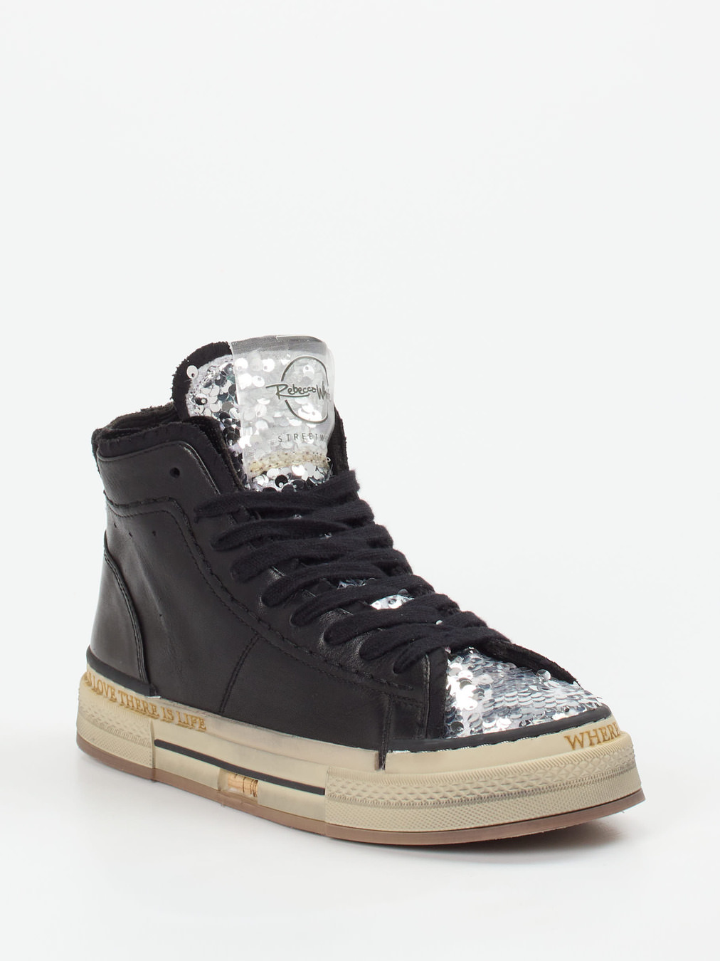 Rebecca White – High-Top Sneaker aus Metallicleder Schwarz