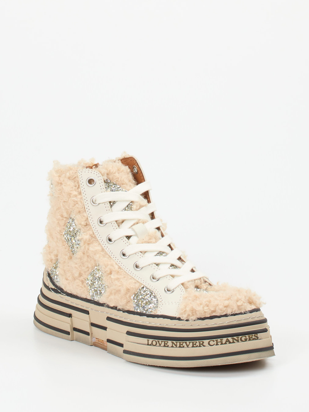 Rebecca White – High-Top-Sneaker aus Textil in Beige