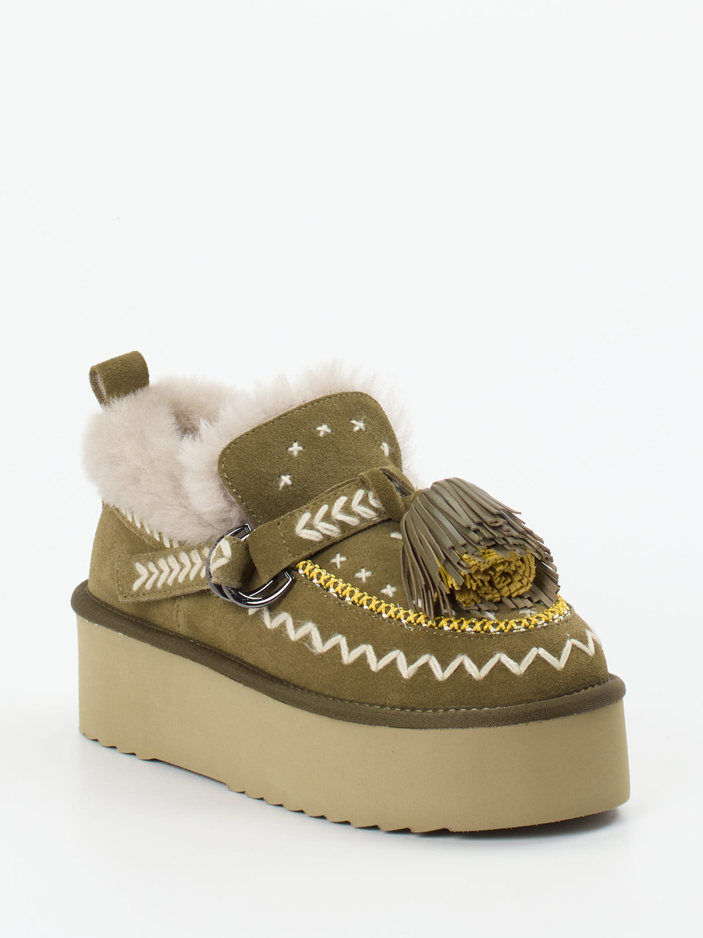 Elena Iachi – Plateau-Loafer aus Veloursleder olivgrün