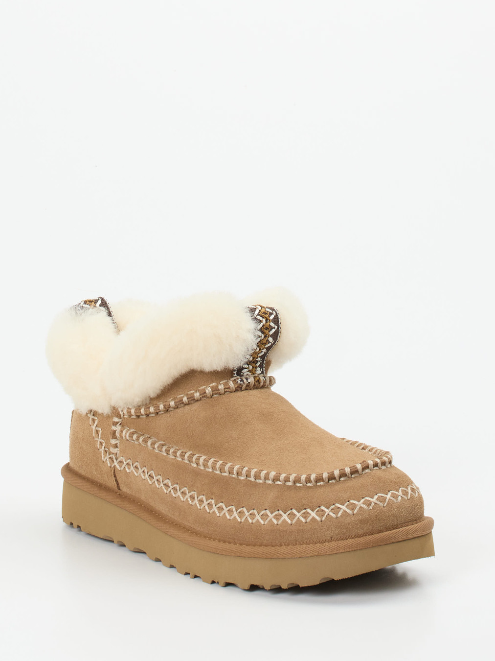 UGG – Hausschuh-Stiefelette aus Veloursleder hellbraun