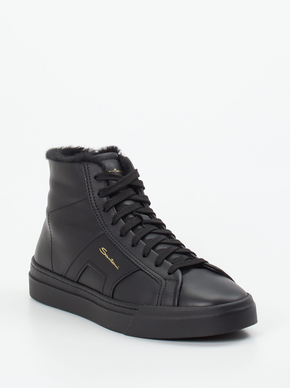 Santoni – High-Top Sneaker aus Kalbleder schwarz