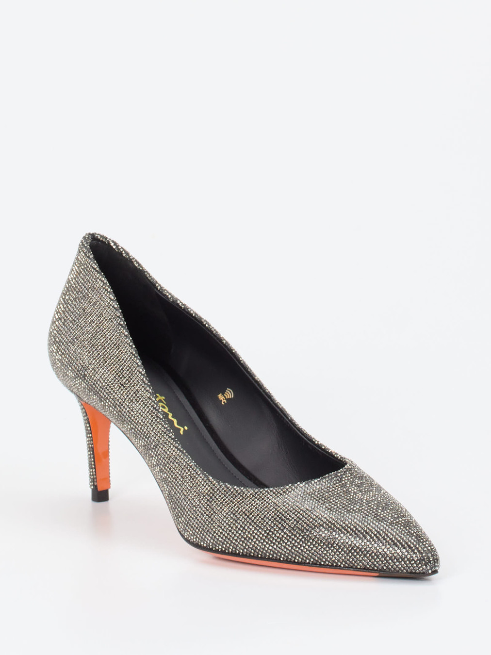 Santoni – Pumps aus Metallic-Textil in Silber
