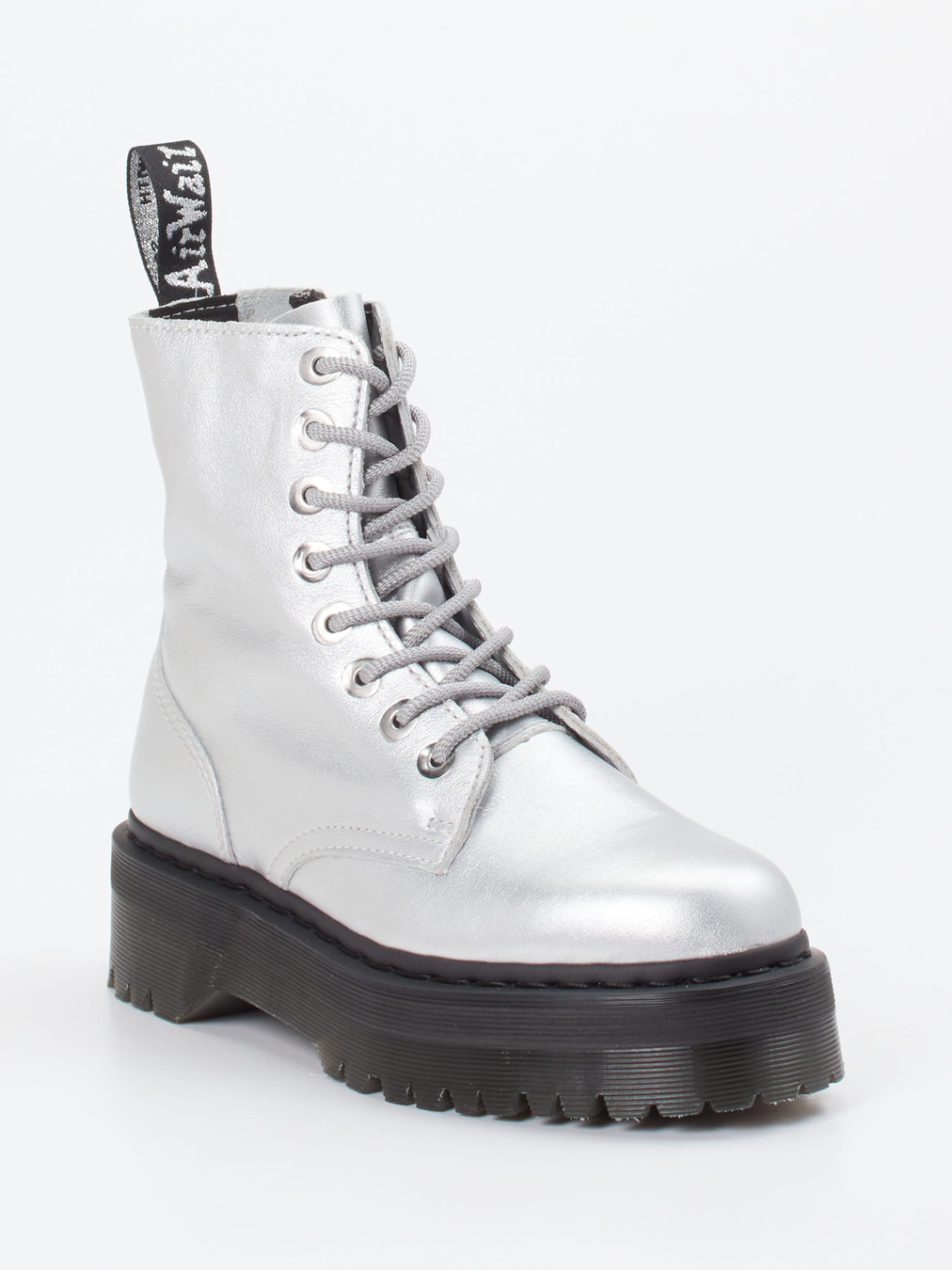 Dr. Martens – Schnürboots aus Metallicleder Silber