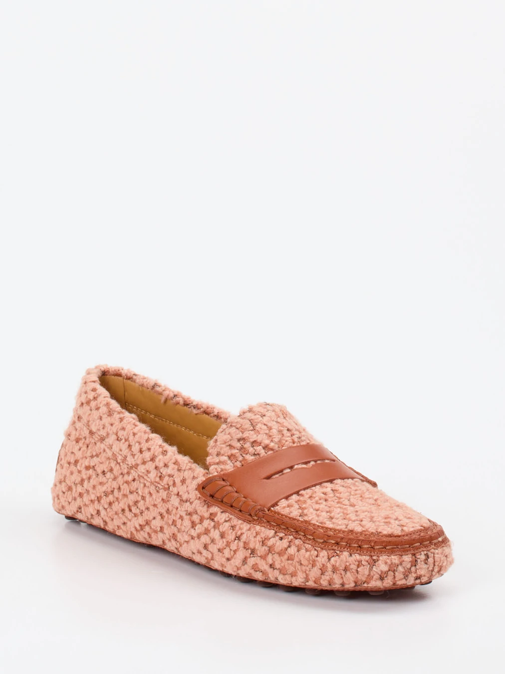 Tod's – Loafer aus Bouclé-Textil in Altrosa