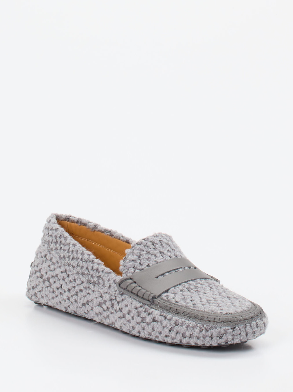 Tod's – Loafer aus Bouclé-Textil in Grau