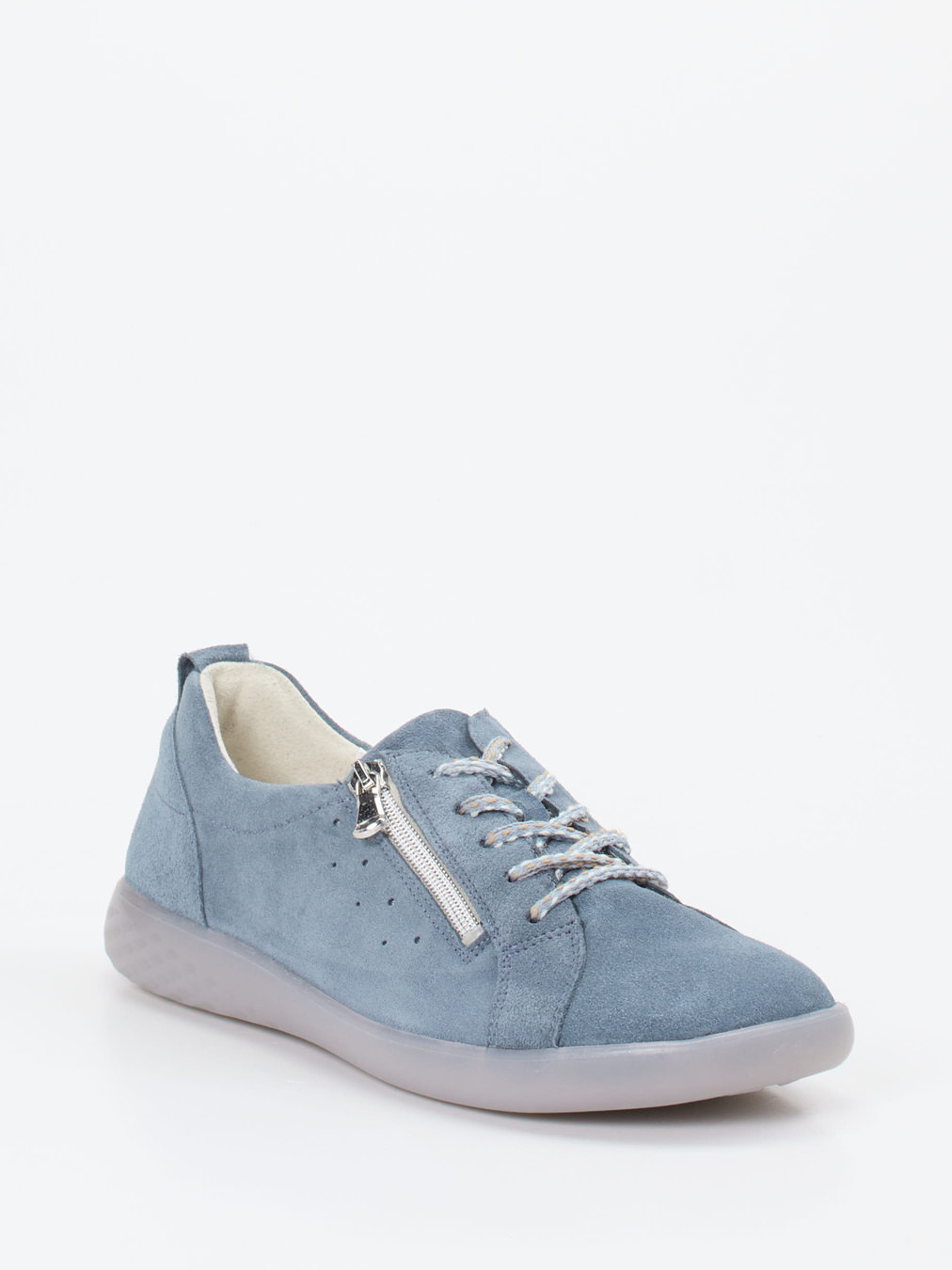 Waldläufer – Schnürschuh aus Veloursleder taubenblau