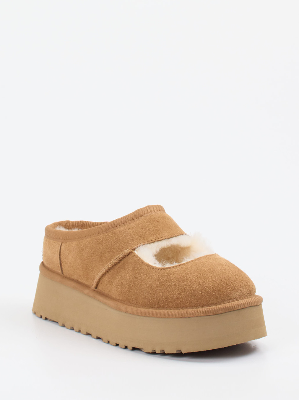UGG – Plattform-Pantolette aus Veloursleder Karamell
