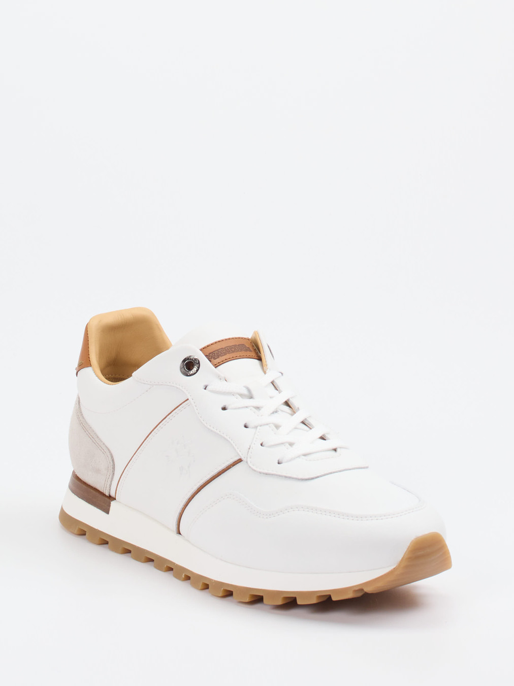 La Martina – Sneaker aus Kalbleder in Weiß-Braun