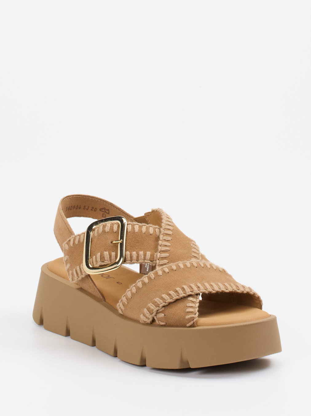 Gabor – Plateau-Sandalen aus Veloursleder sandfarben