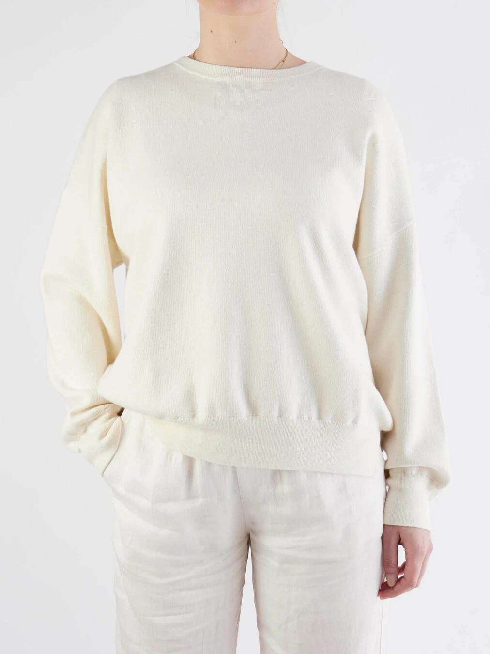 FLONA – Feinstrick-Pullover aus Baumwolle-Kaschmir Cremeweiß